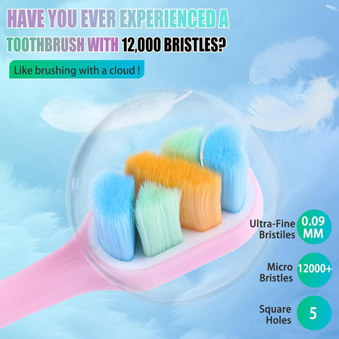 Tetragonal tree 6-Pack Extra Soft Toothbrushes for Sensitive Teeth & Receding Gums - Dentist-Designed Tapered Bristles