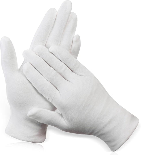 Paxcoo 12 Pairs XL White Cotton Gloves - Dry Hand Moisturizing Cosmetic Eczema Hand Spa and Jewelry Inspection
