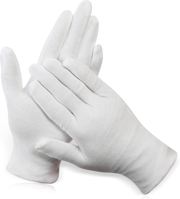 Paxcoo 12 Pairs XL White Cotton Gloves - Dry Hand Moisturizing Cosmetic Eczema Hand Spa and Jewelry Inspection