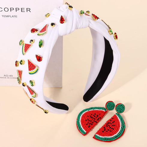 Watermelon Rhinestone Crystal Headbands for Women's Summer Beach Vacation Outfits (Watermelon 1, Set of 3)
