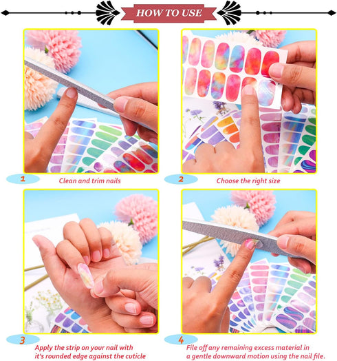 JERCLITY 24 Sheets Solid Color Nail Polish Strips, Press On Nail Stickers Full Wraps for Women