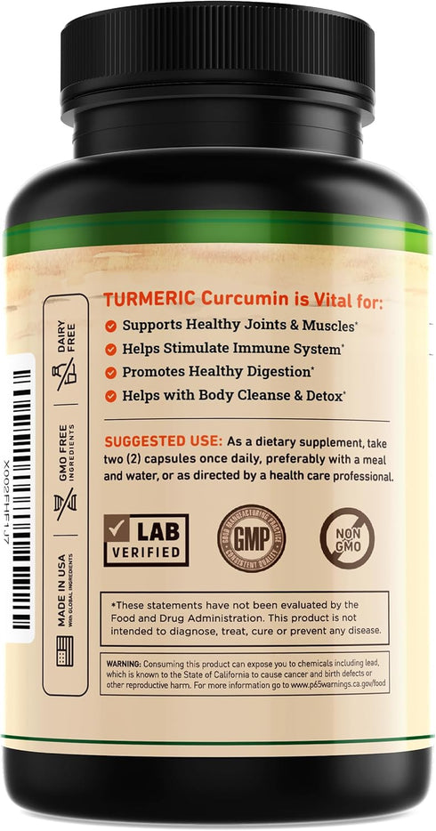 Turmeric and Ginger Supplement - Tumeric Curcumin Joint Support Pills - with Apple Cider Vinegar & BioPerine Black Pepper - 95% Curcuminoids - 60 Capsules