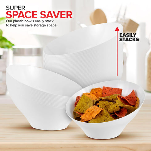 54oz White Plastic Serving Bowls (4 Pack), Large Disposable Snack Bowls for Chips, Popcorn, Salad, Party Supplies