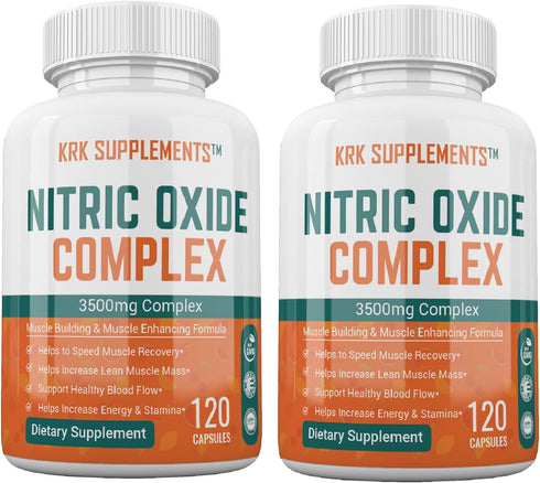 2 Bottles Nitric Oxide Complex - 3500mg L-Arginine HCL, AAKG, AKG, Citrulline Malate, 240 Total Capsules