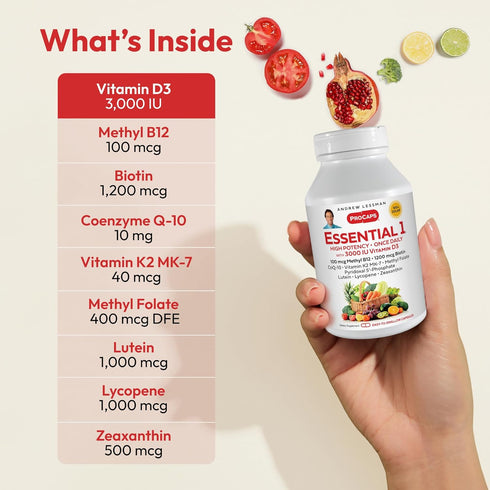 ANDREW LESSMAN Essential-1 Multivitamin 3000 IU Vitamin D3 30 Small Capsules - High Potency, No Additives
