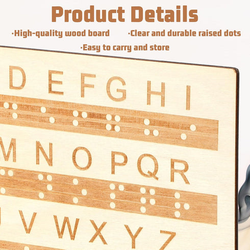 InnoHHustle 0.4'' Braille Alphabet Board Thickened Wooden Braille Fingerboard Engraving Raised Dots Alphabet Chart