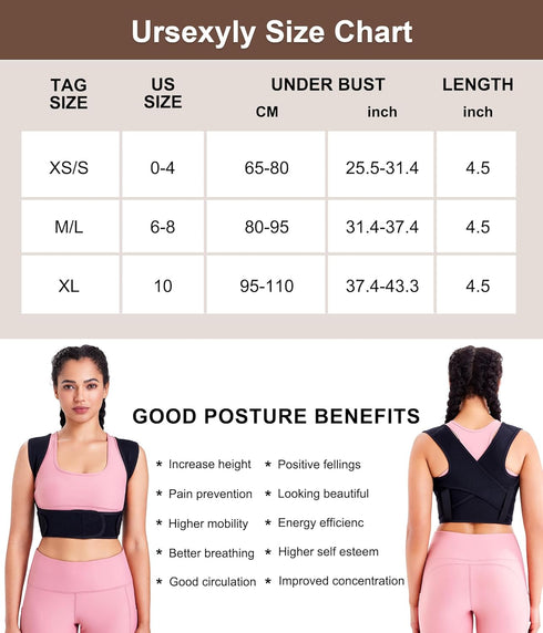 URSEXYLY Posture Corrector for Women - Adjustable Upper Back Brace Support for Pain Relief (M/L, Black)