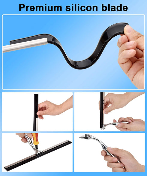 All Purpose Stainless Steel Squeegee for Glass Shower Doors, Car Windows, Home Mirrors, and Bathroom Shower Cleaning