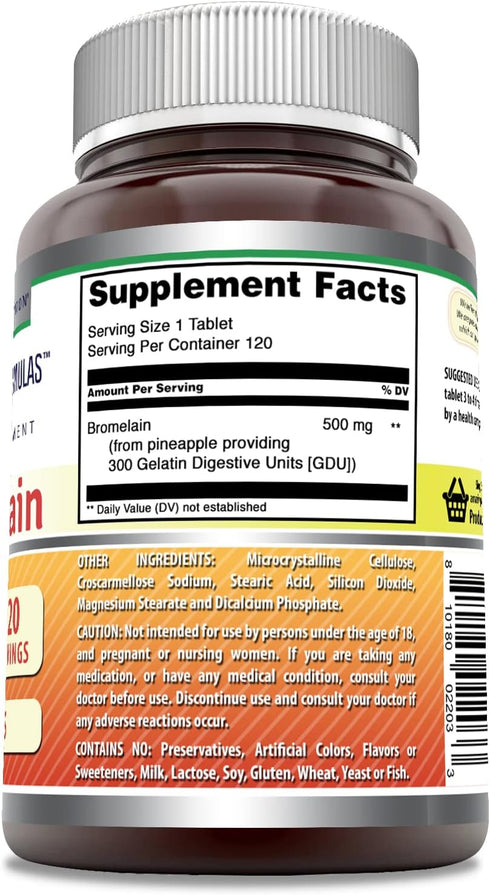 Amazing Formulas Bromelain 500 Mg Tablets Supplement | Non-GMO | Gluten Free | 120 Count