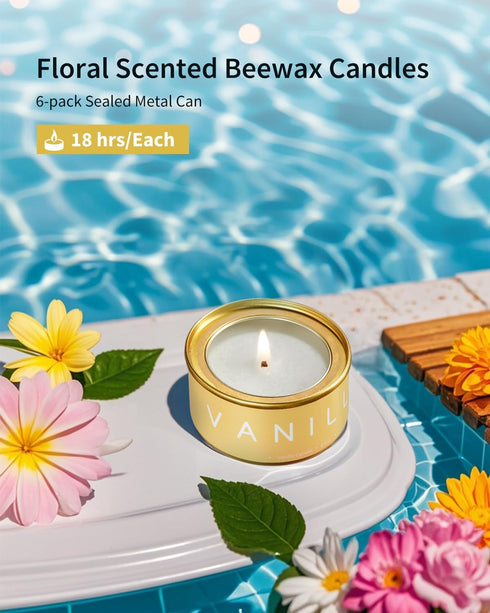 Set, 6-Pack Floral Scented Candles Gift Natural Beeswax with Essential Oils, Holiday Aromatherapy Candles for Christmas