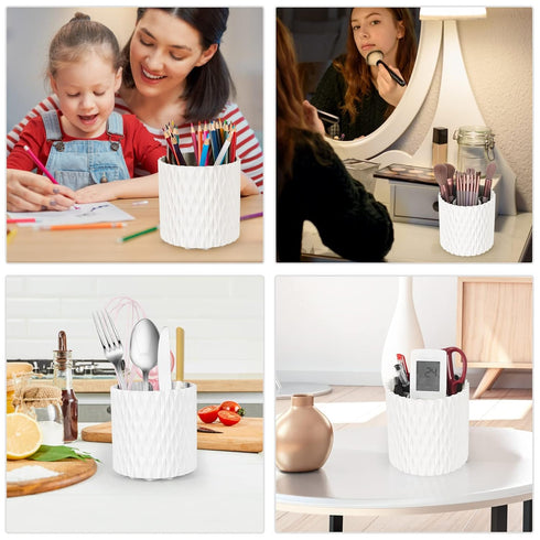 Makeup Brush Holder Organizer, 360° Rotating Multi-Functional Pen Holder for Desk, Storage Cup for Beauty Tools - White