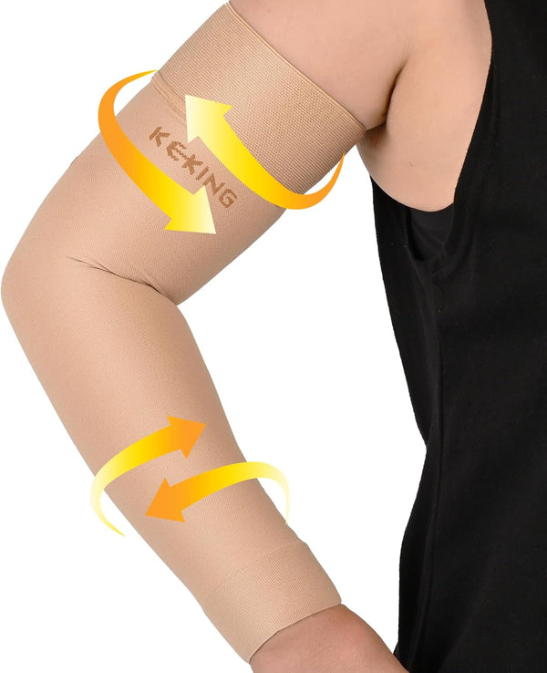 KEKING Lymphedema Compression Arm Sleeves with Silicone Band for Men Women, 20-30 mmHg