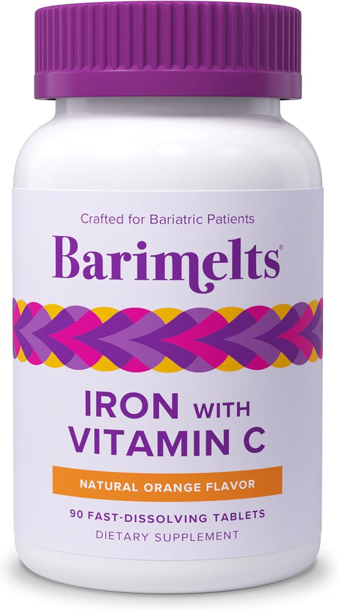 Barimelts Iron with Vitamin C, 90 Sugar-Free Fast-Dissolving Tablets (1-Month Supply) for Women, Natural Orange Flavor
