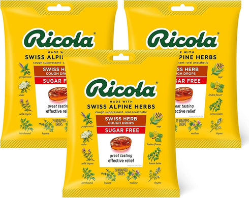 Ricola Sugar Free Swiss Herb Herbal Cough Suppressant Throat Drops, 19 Count (Pack of 3) Bags