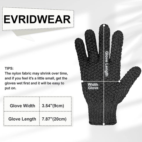 Evridwear Exfoliating Dual Texture Bath Gloves - 1 Pair Black Heavy Glove for Shower, Spa, Massage, Body Scrubs