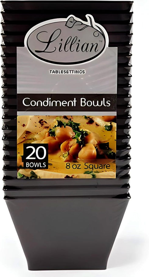 Lillian Tablesettings Black Rectangles Servingware - 8 oz Plastic Party Bowls, Pack of 20