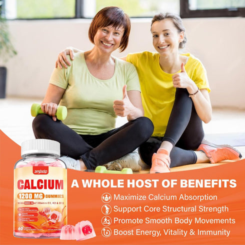 ZEGBALP 1200 D3 Gummies D3 5000IU, K2, B12 60 Gummies Calcium mg with Vitamin Supplement for Adults - Calcium