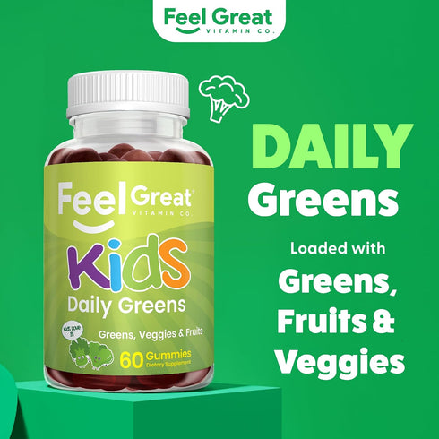 Gummies Gummies Gummy 60 Count Feel Great Super Green for Kids | Fruit and Vegetable | Vegan Veggie Multivitamin
