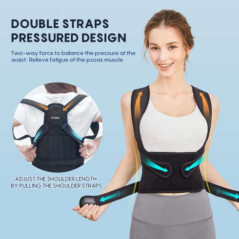 Fit Geno Back Brace Posture Corrector, Adjustable Full Back Support for Women and Men, Pain Relief