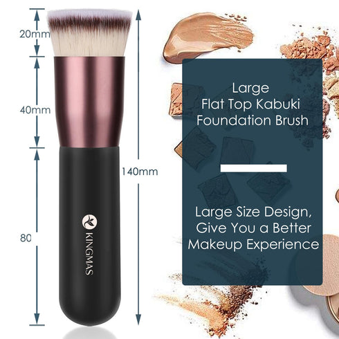 KINGMAS Premium Kabuki Makeup Brush, Flat Top Foundation Brush for Liquid, Cream, Powder, Blush Buffing (Black, A (Flat