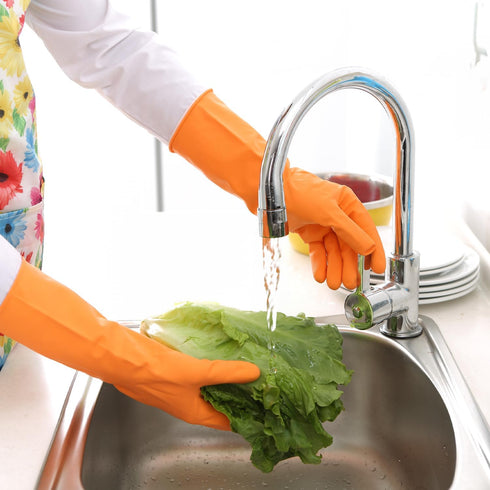 Bamllum 3 Pairs Rubber Cleaning Gloves for Household, Reusable Dishwashing Gloves, Flexible & Waterproof (Small,