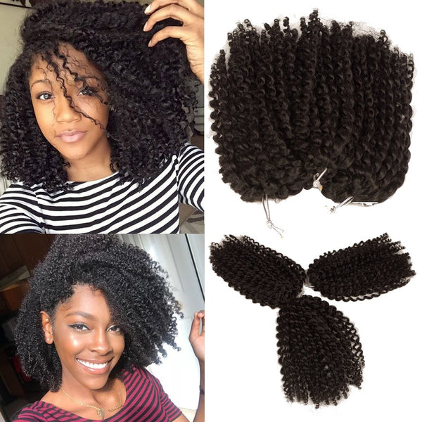Kinky Curly Crochet Hair, 8 Inch Short Marlybob Jerry Curl, Natural Black Color, Soft Synthetic Braiding Extension