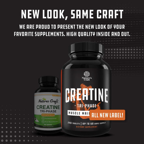High Strength Tri Phase Creatine Pills - Muscle Mass Gainer and Muscle Recovery Creatine HCL Pyruvate and Creatine