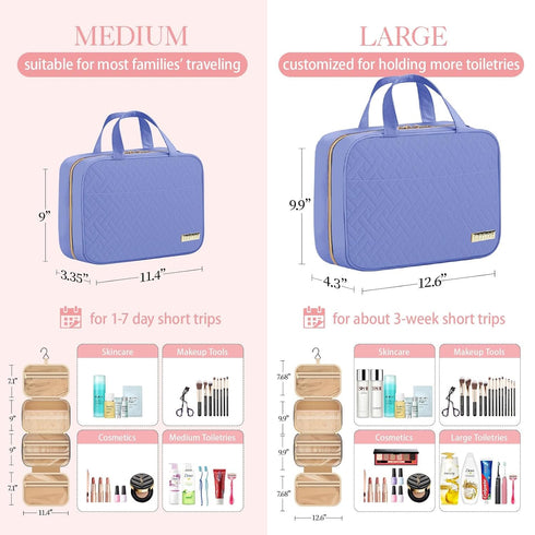 HOTOR Travel Toiletry Bag with Hanging Hook, Spacious Waterproof Bag for Women & Men, Aegean-Blue