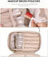 Pocmimut Leather Makeup Bag, Large Wide-open Travel Cosmetic Bag, Double Layer Toiletry Organizer Case for Brushes