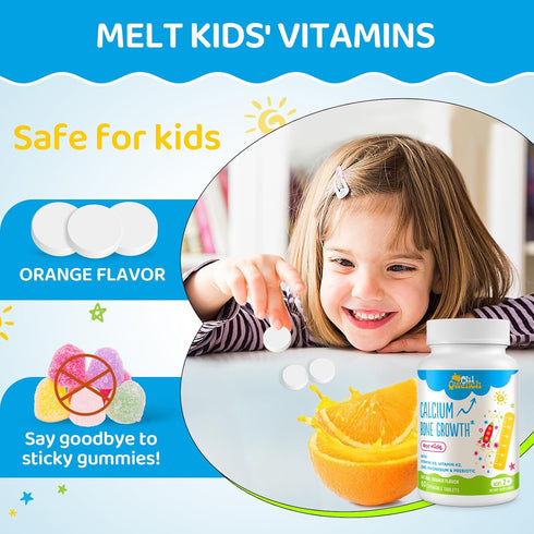 500 MG Calcium Supplement with Vitamin D3 & K2 - Kids Vitamins for Height, High Absorption, 120 Chewable Tabs