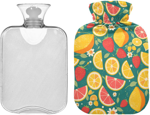 SyXIOP Summer 2L Fresh Fruits Blue Water Bottle for hot Water with Soft Cover, Warm Water Bottle for Bed for Menstrual