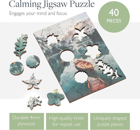 Set Scentered Wooden Jigsaw Puzzle & Aromatherapy Gift - Mindfulness Activity Puzzle for Stress Relief - Calm Jigsaw