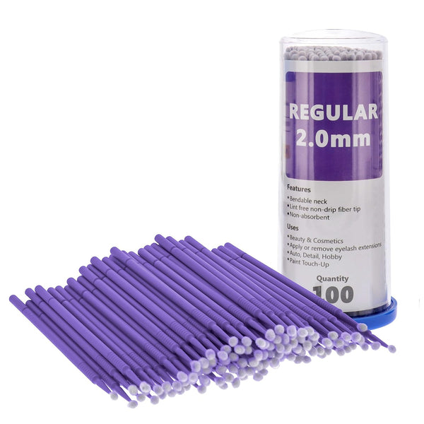 TCP Global Eyelash Extension Micro Brushes, 100 Medium 2.0 mm Tip Size, Purple Disposable Applicators