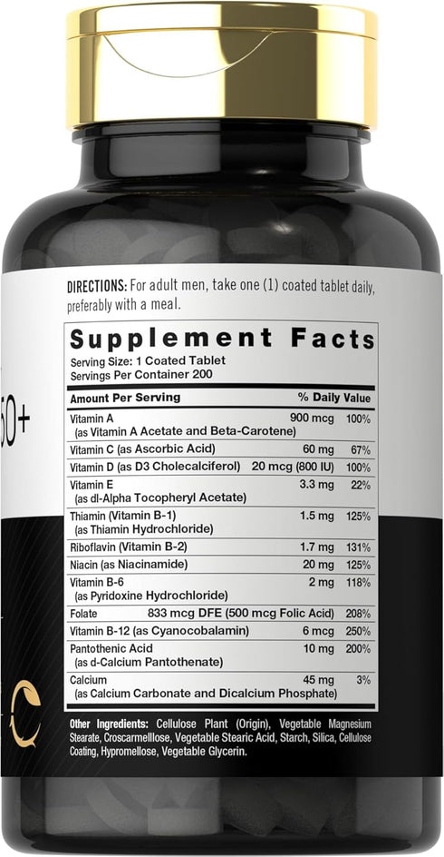 Carlyle Multivitamin for Men Over 50 Plus | 200 Count | with B Vitamins, Vitamin D, Magnesium & Zinc | Gluten Free Supplement