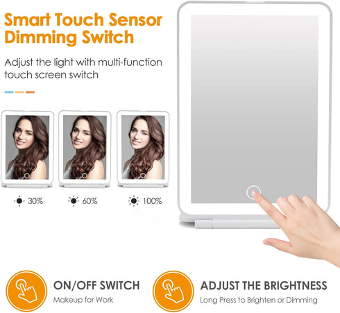 Rechargeable Travel Makeup Mirror, 72 LED Lighted Compact Slim Vanity Mirror with 3 Dimmable Lighting Modes