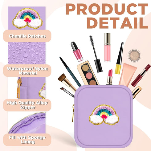 Zubebe 6 Pcs Preppy Patch Cute Makeup Bags - Toiletry Bags for Travel, Chenille Letter Nylon Cosmetic Pouch