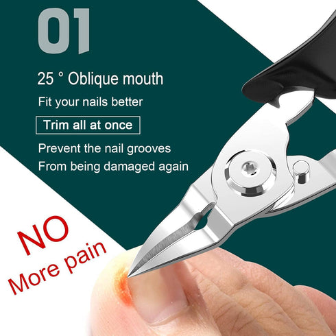 Ingrown Toenail Clippers Upgrade, Steel Nail Clippers for Professional Podiatrist, Long Handle Curved Blade Tool