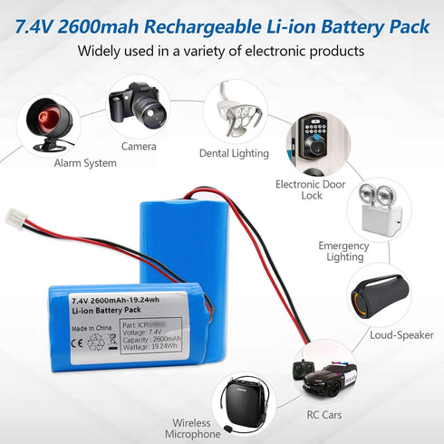 7.4V 2600mAh-19.24Wh Rechargeable Li-ion Battery Pack, Replacement Batteries for DIY Electronics