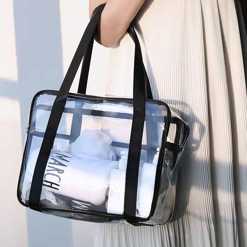 SxoSyo Large Clear Makeup Bags, Transparent Travel Toiletry Bag for Women, Bathroom Organizer with Handle (Silver Grey)