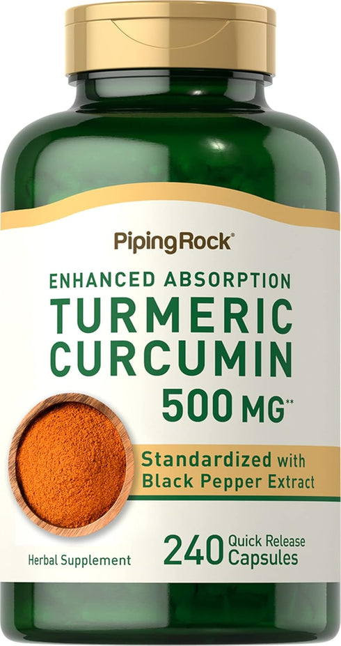 Piping Rock Turmeric Curcumin with Black Pepper 500 mg | 240 Capsules | Bioperine Supplement | Standardized Complex