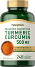 Piping Rock Turmeric Curcumin with Black Pepper 500 mg | 240 Capsules | Bioperine Supplement | Standardized Complex