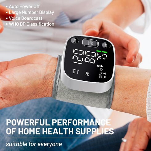 Oklar Blood Pressure Monitor - Rechargeable Wrist Digital BP Machine with LED Display, Voice Broadcast, 240 Memory