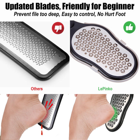 LePinko 2PCS Foot Scrubber Set, Updated Blades, Powerful Pedicure Tool for Callus Removal, Use in Shower or Dry