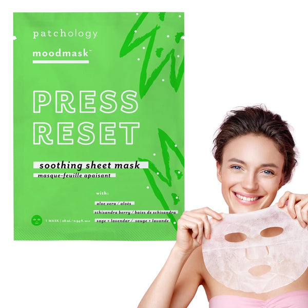 Patchology Soothing Face Mask - Press Reset Sheet Mask with Aloe Vera, Lavender, Schisandra Berry for Hydrating Skin