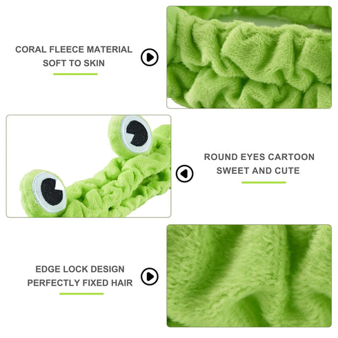 Green Frog Eye Elastic Headband - 1 Pack, Fun Gifts for Women, Spa & Skincare Headband for Makeup & Face Wash