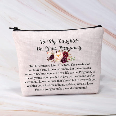 Pregnancy Daughter Makeup Bag with Waterproof Canvas and Zipper Closure