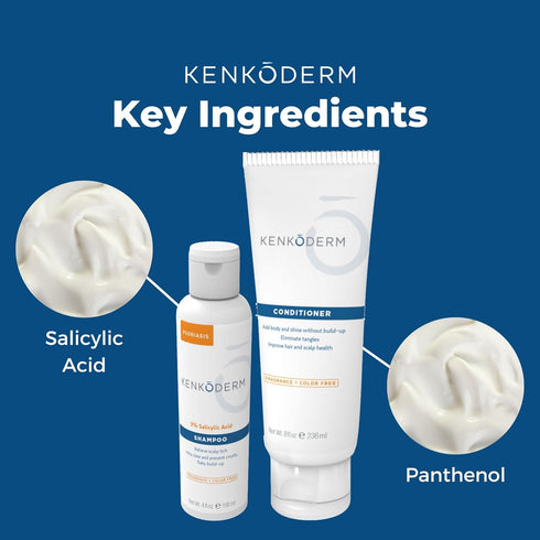 Kenkoderm Psoriasis Shampoo, 4 Oz, 3% Salicylic Acid, Anti Dandruff & Seborrheic Dermatitis, Fragrance Free,