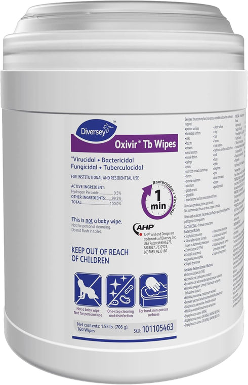 Diversey Oxivir Tb 101105463 One Step Disinfectant Cleaning Wipes, 160-Wipes, Accelerated Hydrogen Peroxide