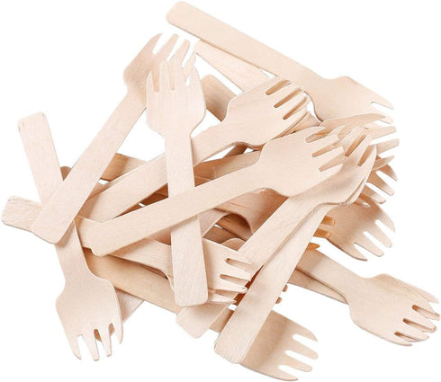 Gmark 4" Mini Wooden Spork, 100 ct, Biodegradable Birchwood Utensil