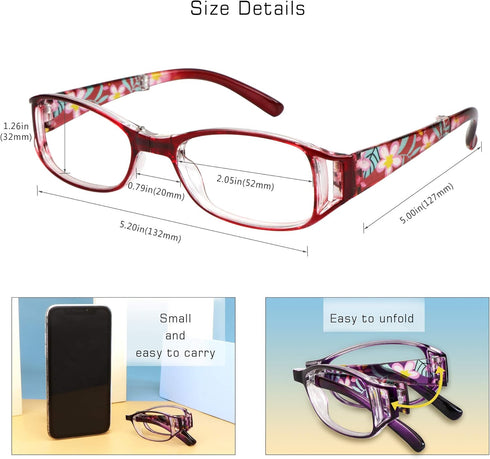 VisionGlobal 3 Pair Reading Glasses, Foldable Readers with Blue Light Blocking Lens, Compact Folding Glasses (3 Color,